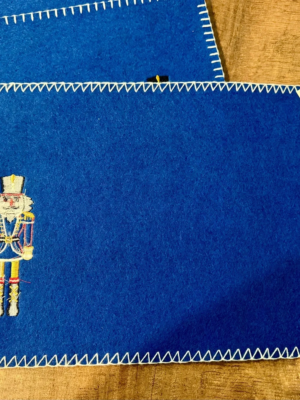 Nutcracker Christmas Felt Placemats Set of 4 Blue Embroidered Holiday Decor